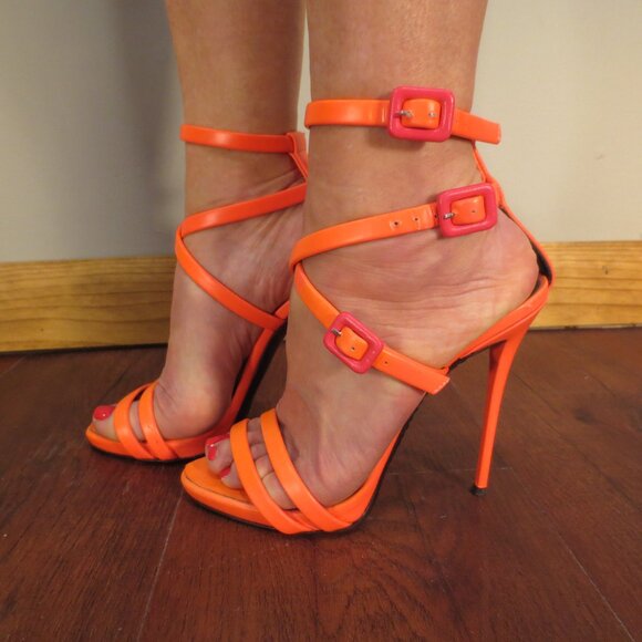 HOT PINK GIUSEPPE ZANOTTI Double Buckled Ankle Wrapped High Heel Sandals - Picture 4 of 15